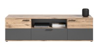 Ensemble de salon complet : Meuble TV, 2 vitrines + étagère – Gris anthracite et chêne clair – SELMA 