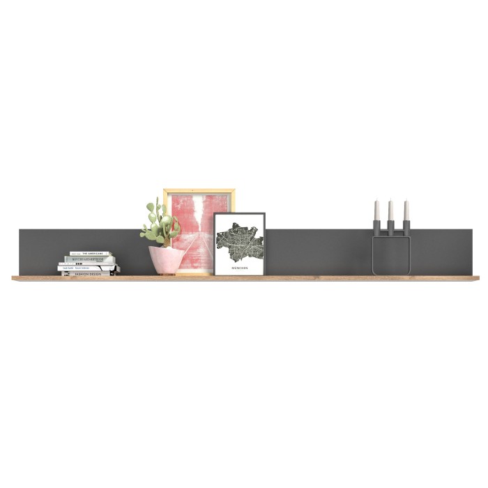 Ensemble de salon complet : Meuble TV, 2 vitrines + étagère – Gris anthracite et chêne clair – SELMA 