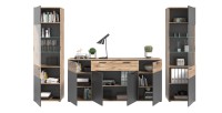 Ensemble de salon : 2 vitrines et un buffet – Gris anthracite et chêne clair – SELMA 