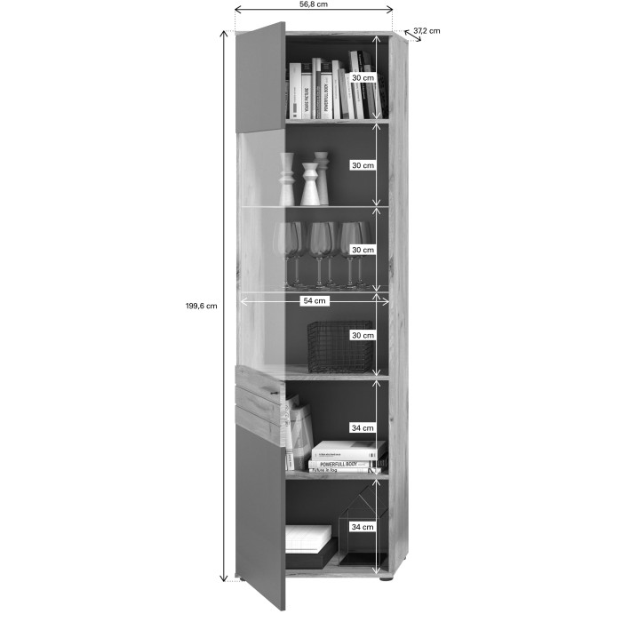 Ensemble de salon : Meuble TV + Vitrine + étagère – Gris anthracite et chêne clair – SELMA 