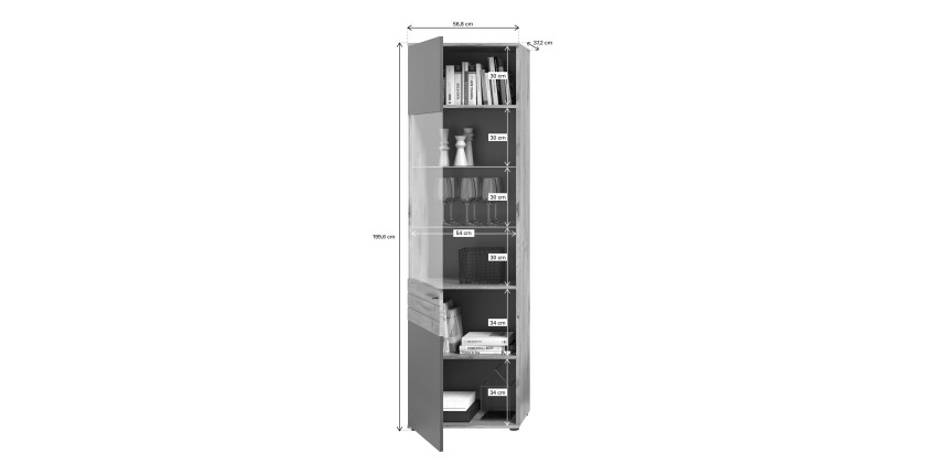 Ensemble de salon : Meuble TV + Vitrine + étagère – Gris anthracite et chêne clair – SELMA 