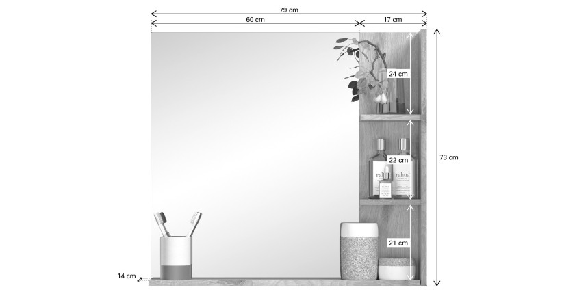 Miroir avec étagère – Chêne clair – SELMA 