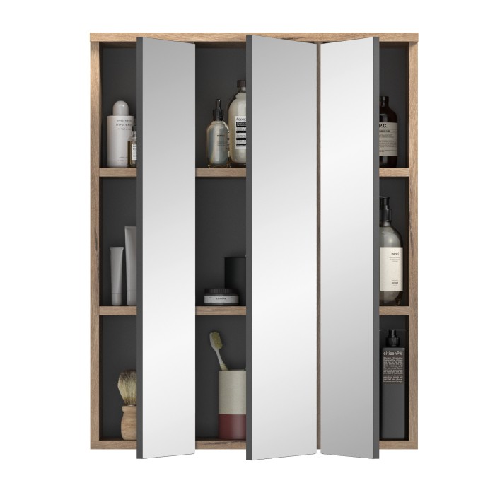 Meuble de rangement avec miroirs – Chêne clair – SELMA 