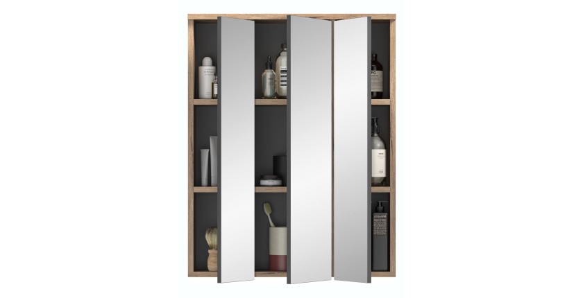 Meuble de rangement avec miroirs – Chêne clair – SELMA 
