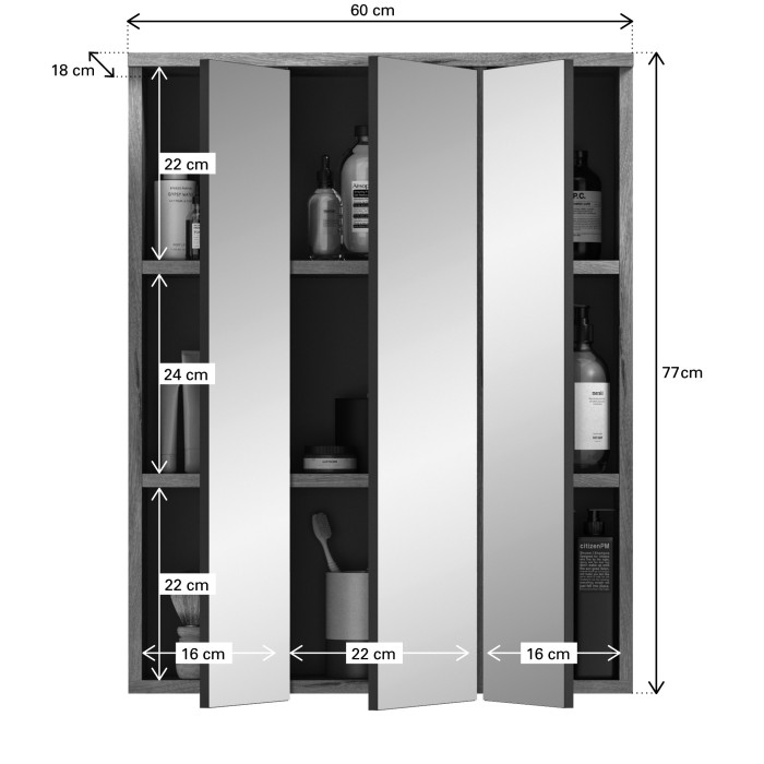 Meuble de rangement avec miroirs – Chêne clair – SELMA 