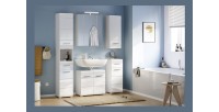 Meuble de rangement de salle de bain 1 porte et 1 tiroir – Blanc Laqué – KLEANKIN 