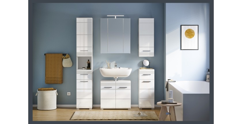 Meuble de rangement avec miroirs + LED – Blanc laqué – KLEANKIN 