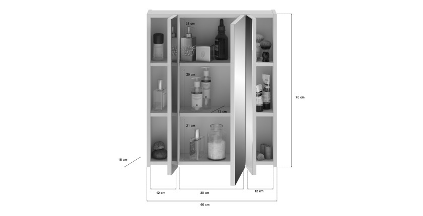 Ensemble de meuble de salle de bain : Meuble sous vasque + 2 demi colonne + Meuble de rangement avec miroir – Blanc laqué – KLEA