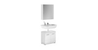 Ensemble de salle de bain : meuble sous vasque + meuble de rangement avec miroir – Blanc laqué – KLEANKIN 