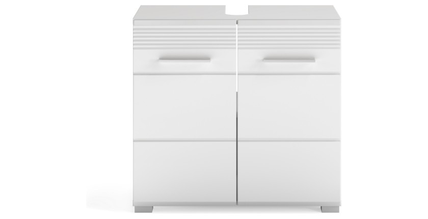 Ensemble de salle de bain : meuble sous vasque + meuble de rangement avec miroir – Blanc laqué – KLEANKIN 