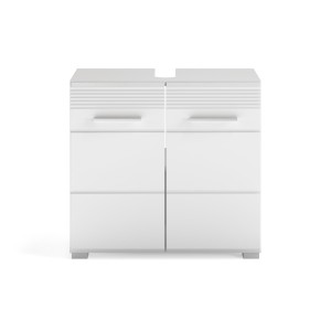 Ensemble de salle de bain : meuble sous vasque + meuble de rangement avec miroir – Blanc laqué – KLEANKIN 