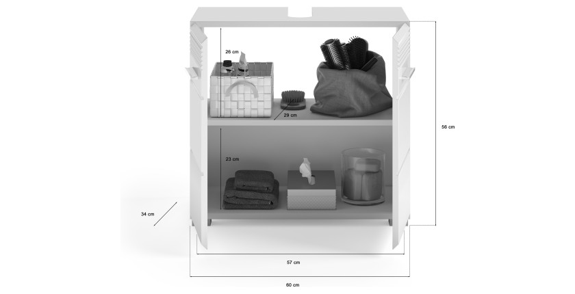Ensemble de salle de bain : meuble sous vasque + meuble de rangement avec miroir – Blanc laqué – KLEANKIN 