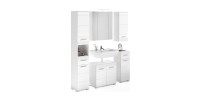 Ensemble de salle de bain : meuble sous vasque + 2 demi colonne + meuble de rangement avec miroir et LED + colonne de salle de b
