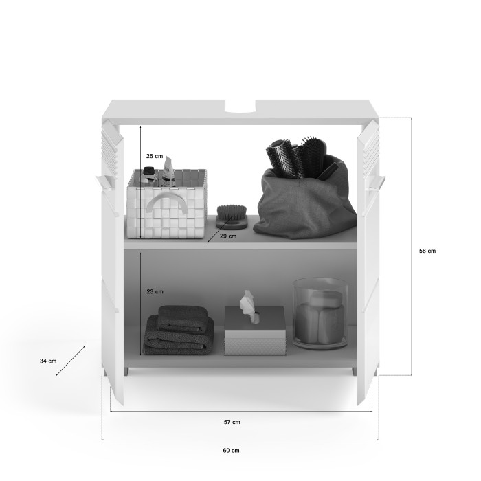 Ensemble de salle de bain : meuble sous vasque + meuble de rangement avec miroir – Blanc laqué – KLEANKIN 