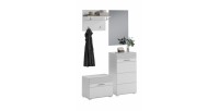 Ensemble de meuble d'entrée : Miroir + meuble à chaussures + porte manteau + meuble de rangement – Blanc laqué – KLEANKIN 