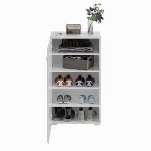 Ensemble de meuble d'entrée : Miroir + meuble à chaussures + porte manteau + meuble de rangement – Blanc laqué – KLEANKIN 