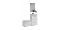 Ensemble de meuble d'entrée : Miroir + meuble à chaussures + meuble de rangement – Blanc laqué – KLEANKIN 