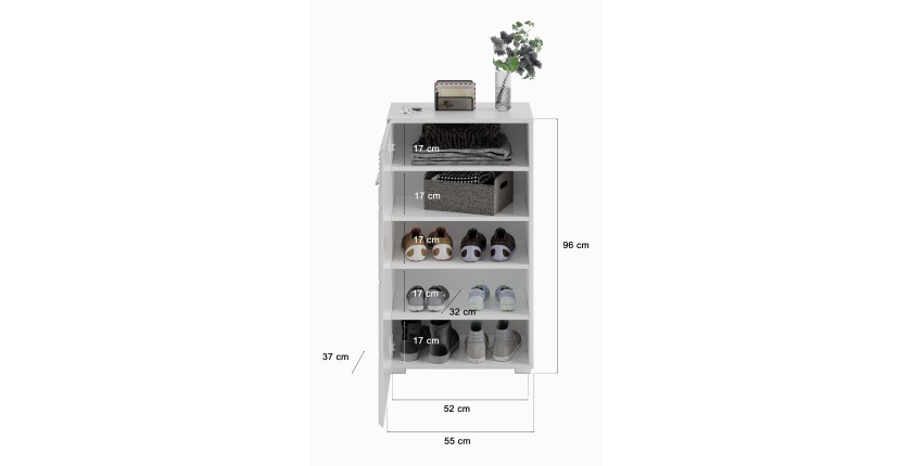Ensemble de meuble d'entrée : Miroir + meuble à chaussures + meuble de rangement – Blanc laqué – KLEANKIN 