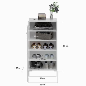 Ensemble de meuble d'entrée : Miroir + meuble à chaussures + meuble de rangement – Blanc laqué – KLEANKIN 