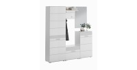 Ensemble de meuble d'entrée : Miroir + porte manteau + meuble à chaussures + 2 meubles de rangement – Blanc laqué – KLEANKIN 
