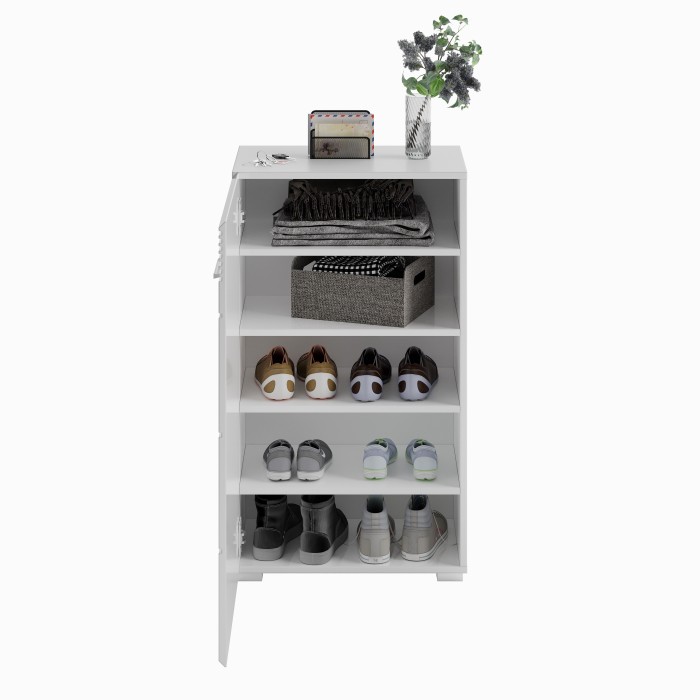 Ensemble de meuble d'entrée : Miroir + porte manteau + meuble à chaussures + 2 meubles de rangement – Blanc laqué – KLEANKIN 