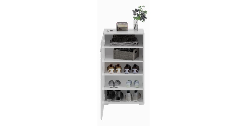 Ensemble de meuble d'entrée : Miroir + porte manteau + meuble à chaussures + 2 meubles de rangement – Blanc laqué – KLEANKIN 