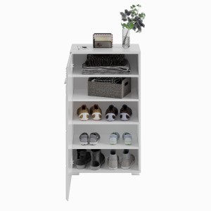 Ensemble de meuble d'entrée : Miroir + porte manteau + meuble à chaussures + 2 meubles de rangement – Blanc laqué – KLEANKIN 