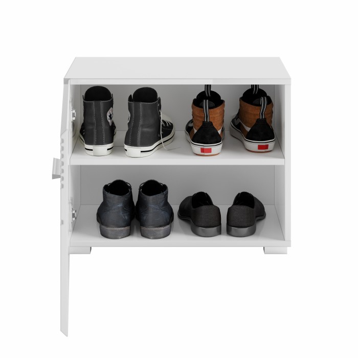 Ensemble de meuble d'entrée : Miroir + porte manteau + meuble à chaussures + 2 meubles de rangement – Blanc laqué – KLEANKIN 