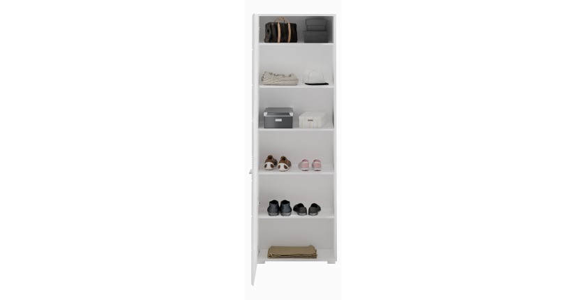 Ensemble de meuble d'entrée : Miroir + porte manteau + meuble à chaussures + 2 meubles de rangement – Blanc laqué – KLEANKIN 