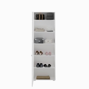 Ensemble de meuble d'entrée : Miroir + porte manteau + meuble à chaussures + 2 meubles de rangement – Blanc laqué – KLEANKIN 