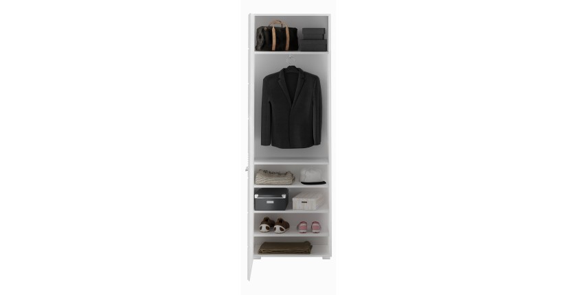 Ensemble de meuble d'entrée : Miroir + porte manteau + meuble à chaussures + 2 meubles de rangement – Blanc laqué – KLEANKIN 