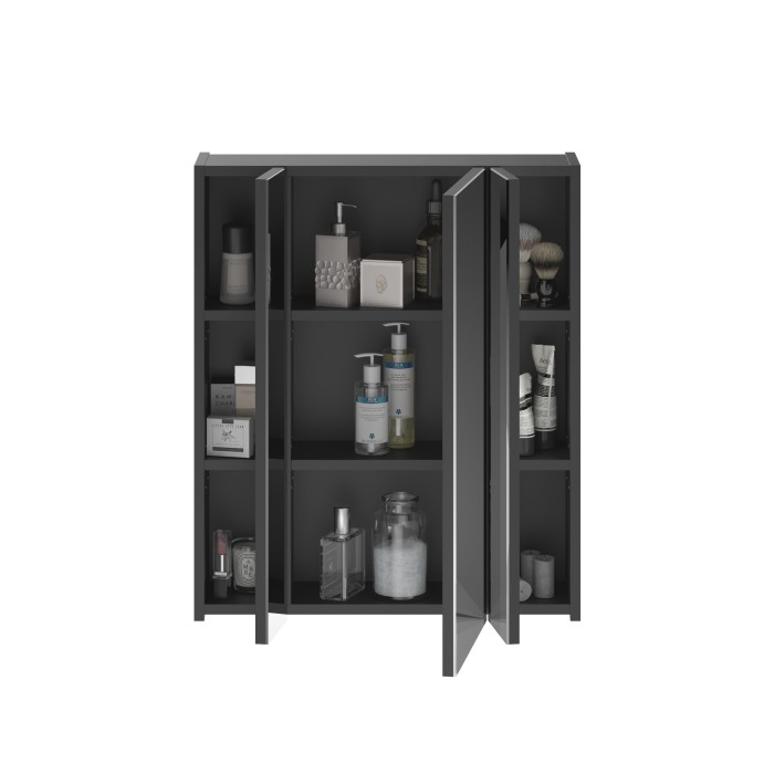 Meuble de rangement avec miroir et LED – Noir laqué – KLEANKIN 