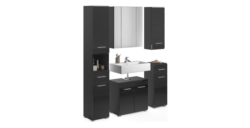 Ensemble de meubles de salle de bain : Meuble sous vasque + Colonne de salle de bain + 2 demi colonne + meuble de rangement avec