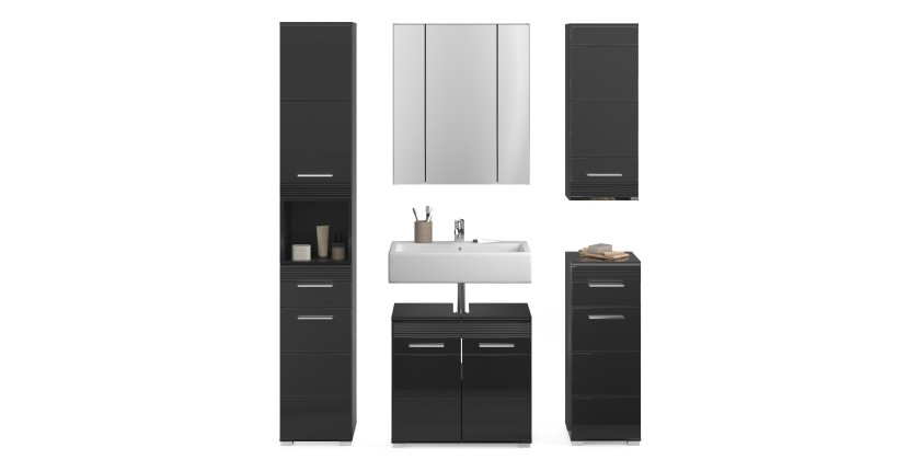 Ensemble de meubles de salle de bain : Meuble sous vasque + Colonne de salle de bain + 2 demi colonne + meuble de rangement avec