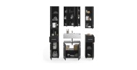 Ensemble de meubles de salle de bain : Meuble sous vasque + Colonne de salle de bain + 2 demi colonne + meuble de rangement avec