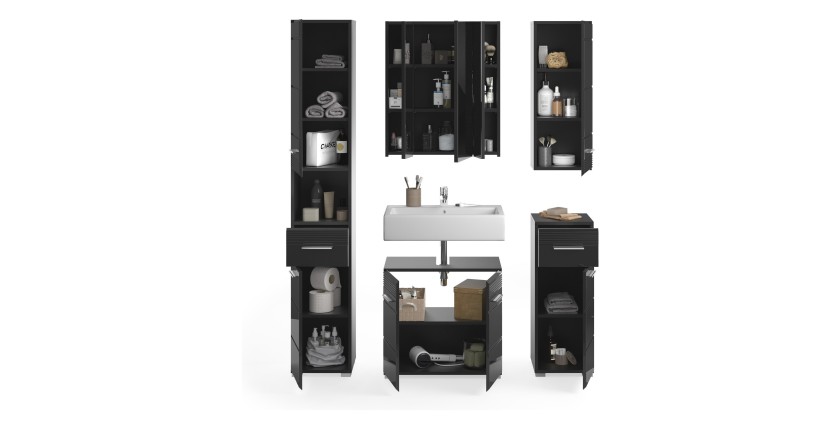 Ensemble de meubles de salle de bain : Meuble sous vasque + Colonne de salle de bain + 2 demi colonne + meuble de rangement avec