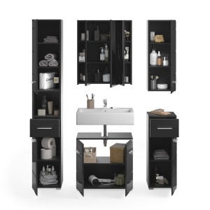 Ensemble de meubles de salle de bain : Meuble sous vasque + Colonne de salle de bain + 2 demi colonne + meuble de rangement avec