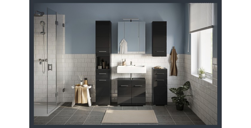 Ensemble de meubles de salle de bain : Meuble sous vasque + Colonne de salle de bain + 2 demi colonne + meuble de rangement avec