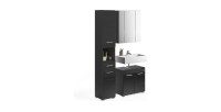 Ensemble de meubles de salle de bain : Meuble sous vasque + colonne de salle de bain + Meuble de rangement avec miroirs – Noir l