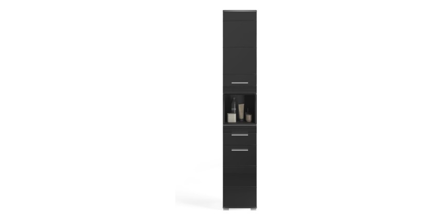Ensemble de meubles de salle de bain : Meuble sous vasque + colonne de salle de bain + Meuble de rangement avec miroirs – Noir l