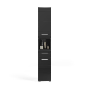 Ensemble de meubles de salle de bain : Meuble sous vasque + colonne de salle de bain + Meuble de rangement avec miroirs – Noir l