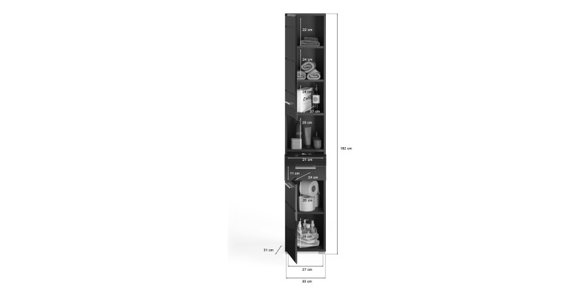 Ensemble de meubles de salle de bain : Meuble sous vasque + colonne de salle de bain + Meuble de rangement avec miroirs – Noir l