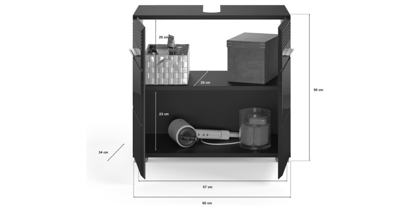 Ensemble de meubles de salle de bain : Meuble sous vasque + colonne de salle de bain + Meuble de rangement avec miroirs – Noir l