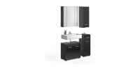 Ensemble de meubles de salle de bain : Meuble sous vasque + 2 demi colonnes + meuble de rangement avec miroirs – Noir laqué – KL
