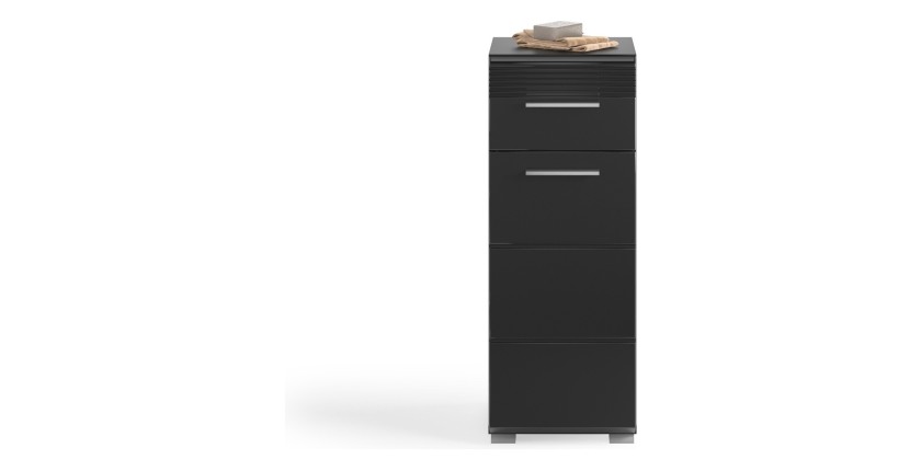 Ensemble de meubles de salle de bain : Meuble sous vasque + 2 demi colonnes + meuble de rangement avec miroirs – Noir laqué – KL