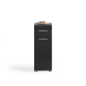 Ensemble de meubles de salle de bain : Meuble sous vasque + 2 demi colonnes + meuble de rangement avec miroirs – Noir laqué – KL