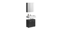 Ensemble de meubles de salle de bain : meuble sous vasque + armoire de rangement avec miroir – Noir laqué – KLEANKIN 