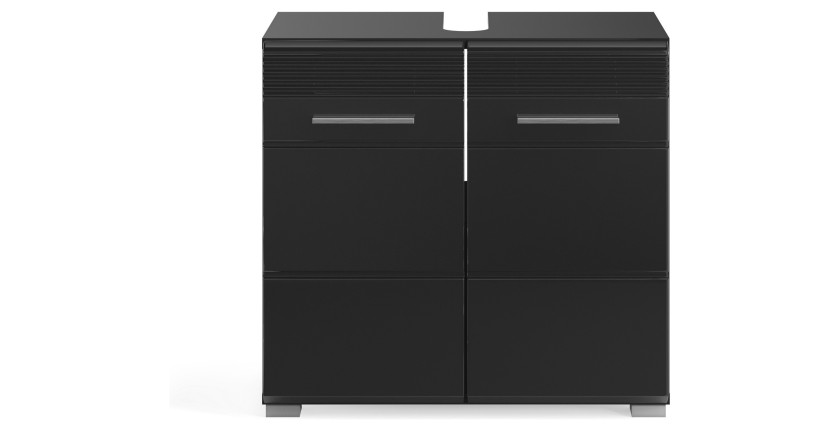 Ensemble de meubles de salle de bain : meuble sous vasque + armoire de rangement avec miroir – Noir laqué – KLEANKIN 