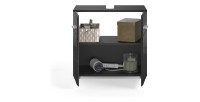 Ensemble de meubles de salle de bain : meuble sous vasque + armoire de rangement avec miroir – Noir laqué – KLEANKIN 
