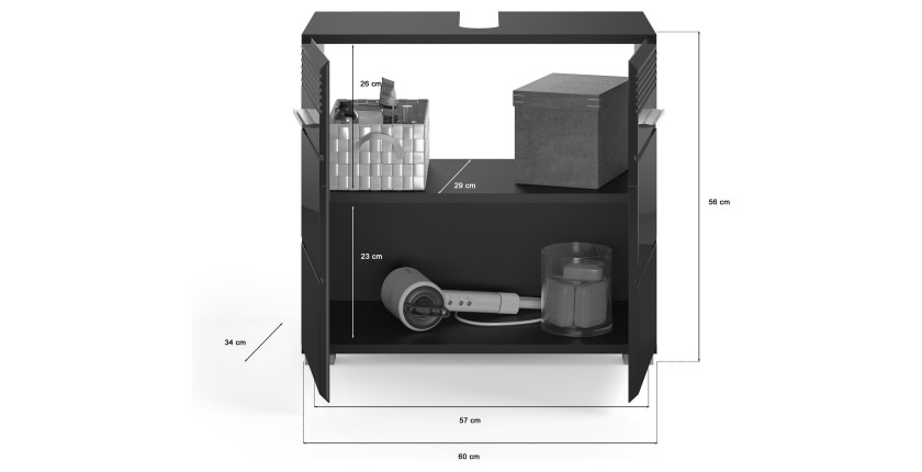 Ensemble de meubles de salle de bain : meuble sous vasque + armoire de rangement avec miroir – Noir laqué – KLEANKIN 